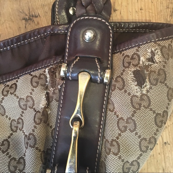 Gucci GG Canvas Braided Handle Tote Bag with Wear Large Used - Picture 13 of 16